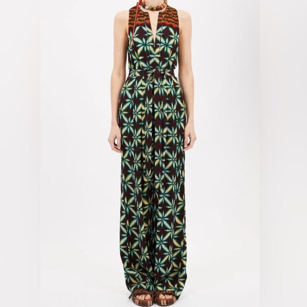 Ulla Johnson Camelia Jumpsuit Women Size 0 Olivinite NWT Printed Belted Zip